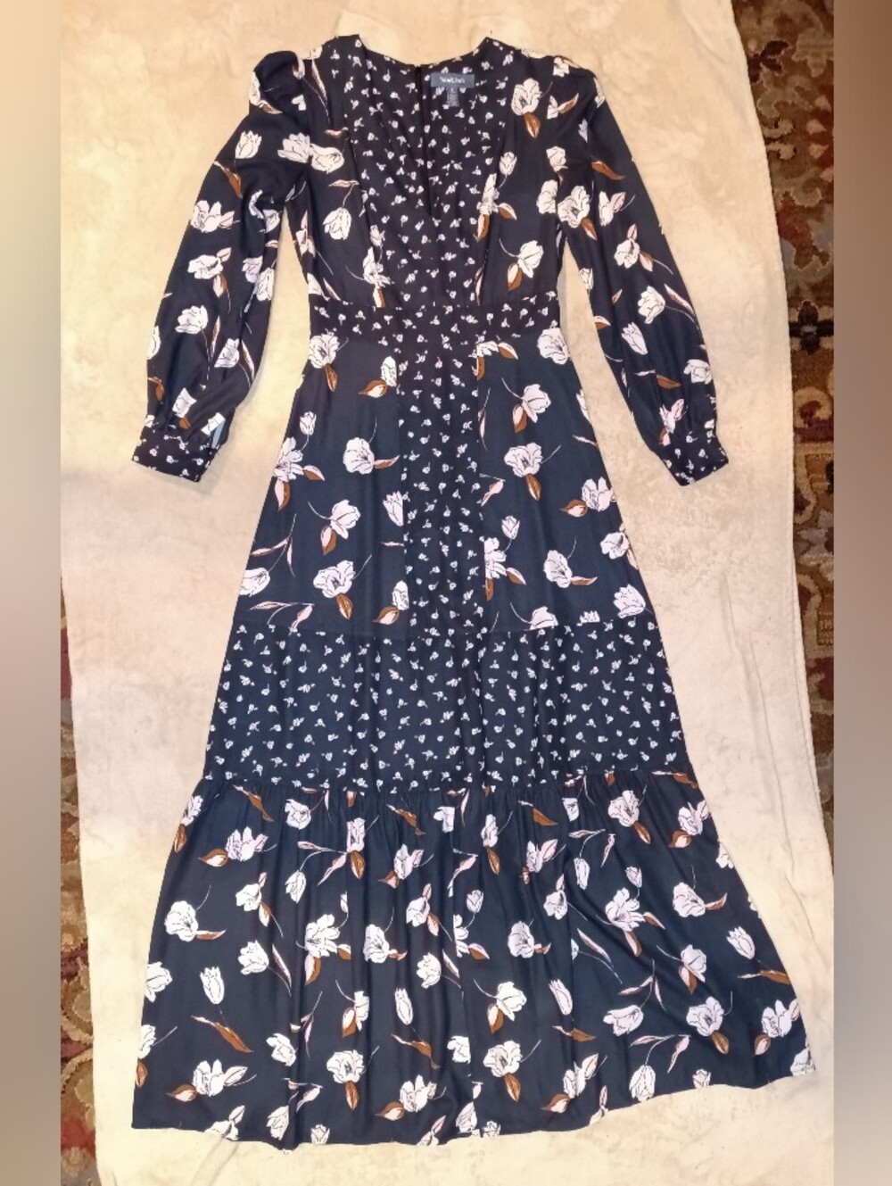 Modcloth Floral Long Sleeve Flowing Maxi Dress